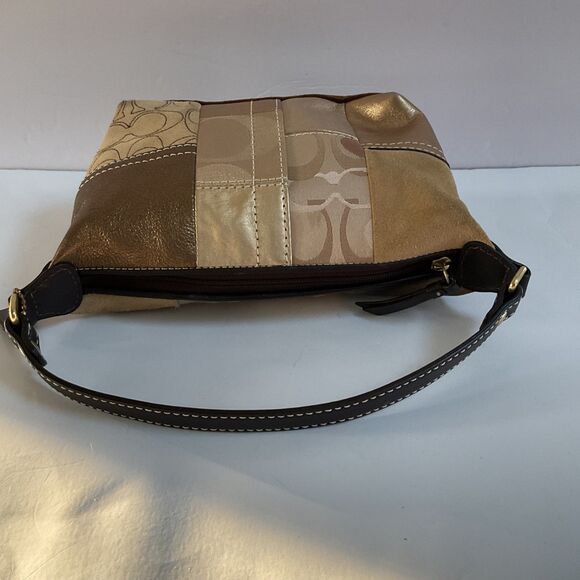 Coach Y2K Gold Patchwork Suede Canvas Metallic Leather Baguette Demi Mimi Bag - Picture 4 of 13